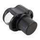 Black car cup holder with side ports and carbon-fiber patterned tray insert