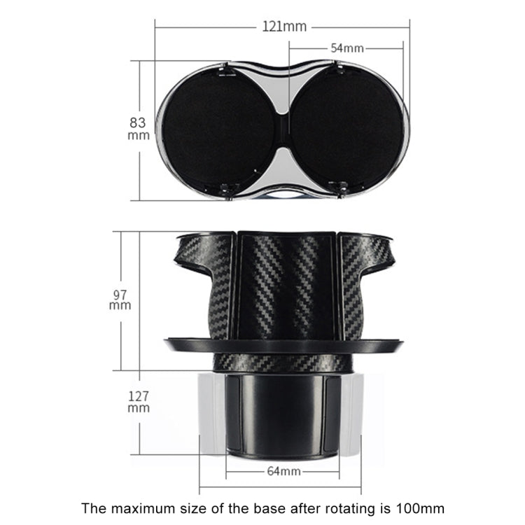 Car cup holder size diagram showing dual circular cup openings
