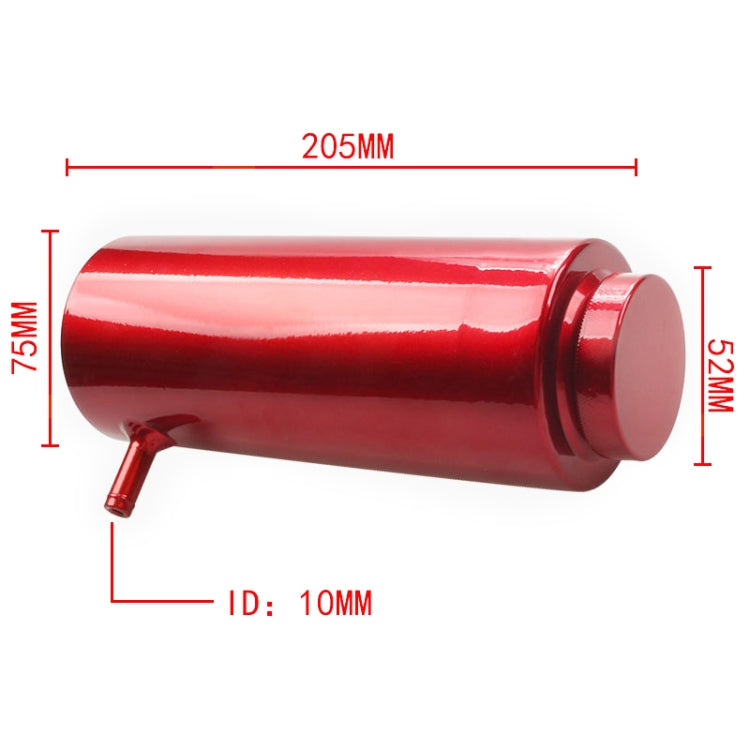 Red aluminum cooling water tank bottle with side outlet and size diagram