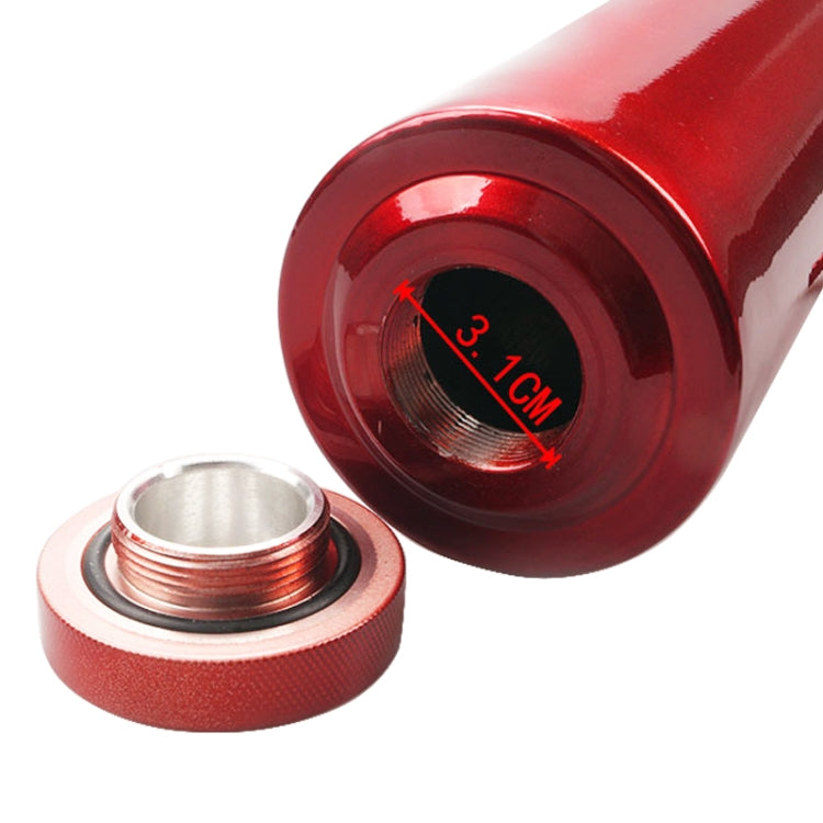 Red aluminum cooling water tank bottle with threaded cap opening close-up