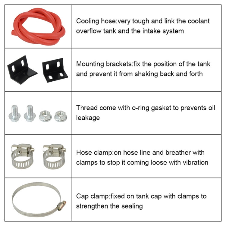 Cooling tank accessory set: orange hose, mounting brackets, clamps, and cap strap