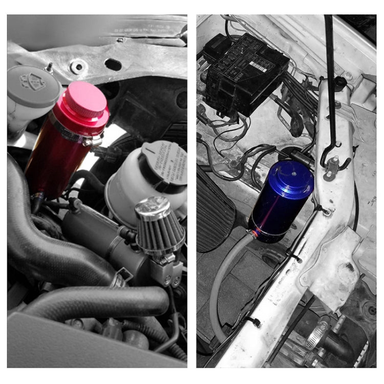 Car engine bay cooling water tank bottle installed with hose connections