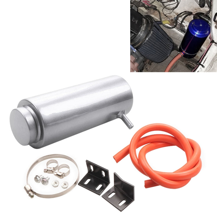 Silver aluminum cooling water tank can with orange hose and mounting brackets