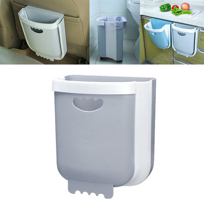 Grey wall-mounted folding trash can with heart-shaped front cutout