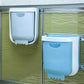 Blue wall-mounted folding trash can set with heart icons and white lids