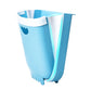 Blue folding wall-mounted trash can with heart-shaped front opening