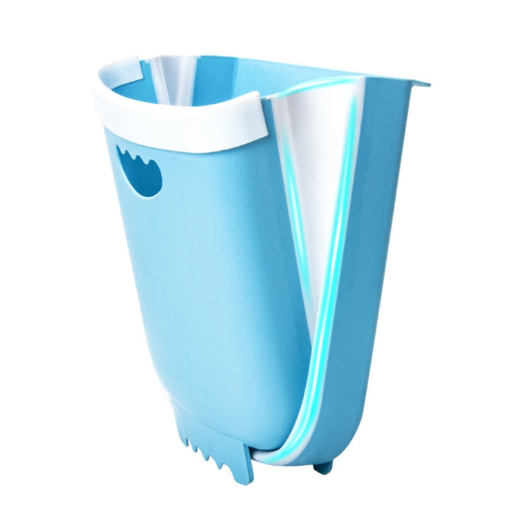 Blue folding wall-mounted trash can with heart-shaped front opening