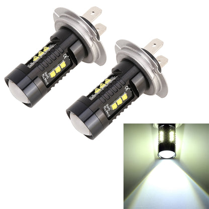 Pair of H7 LED car fog light bulbs with silver metal base, black housing, and visible LEDs