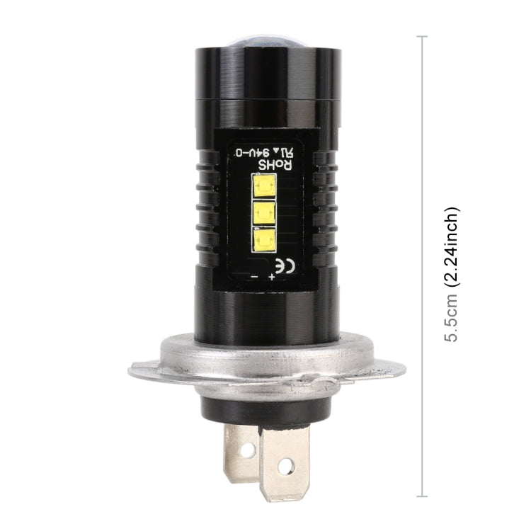 H7 LED fog light bulb, black cylindrical body with yellow LED module and silver base