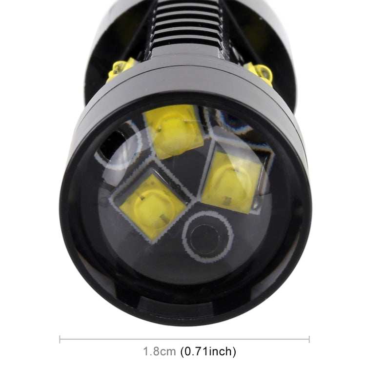 Close-up of H7 LED fog bulb showing yellow LED chips under a clear front lens