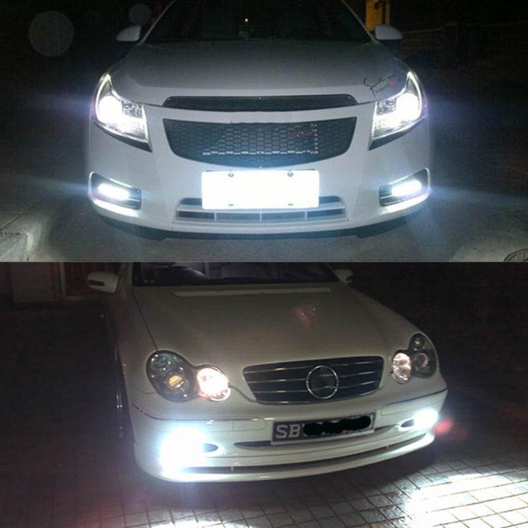 Car front with bright white fog lights illuminated using H7 LED bulbs