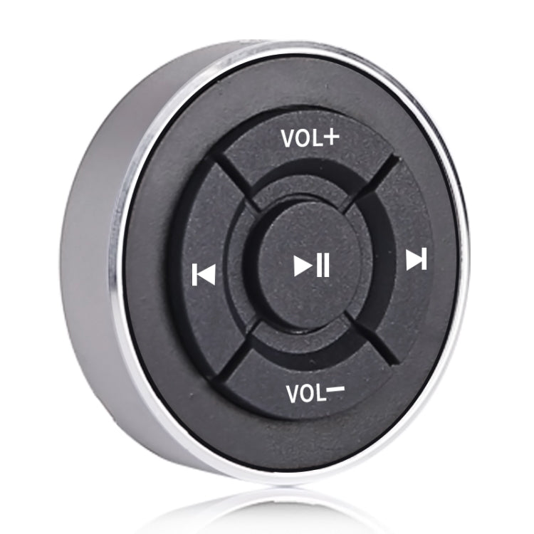 Black car Bluetooth remote button hub with VOL+ and VOL- plus play/pause center icon