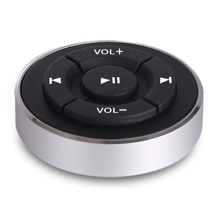 Compact car Bluetooth steering-wheel remote, black buttons with VOL+ / VOL- and skip arrows