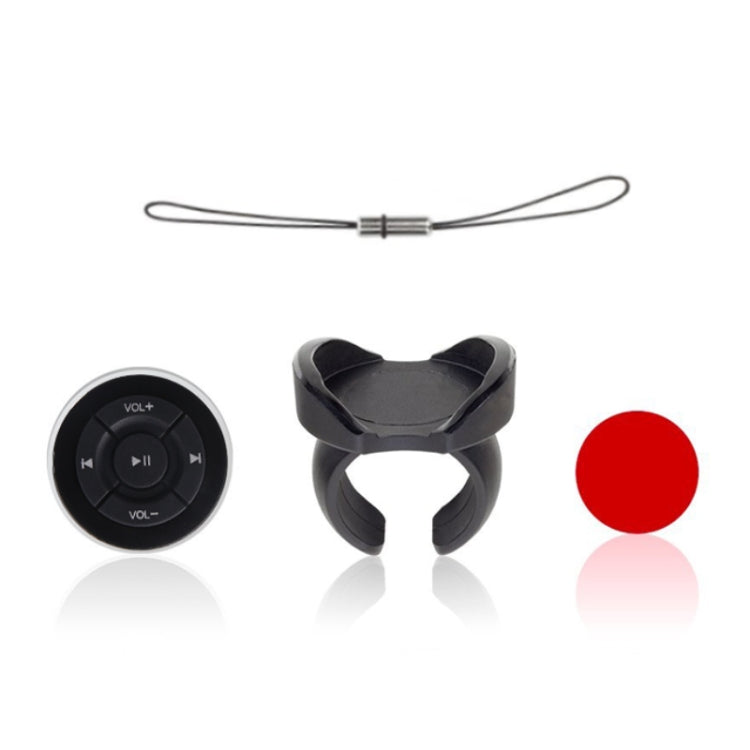 Car Bluetooth remote kit with round controller, mounting clip and small wire/strap