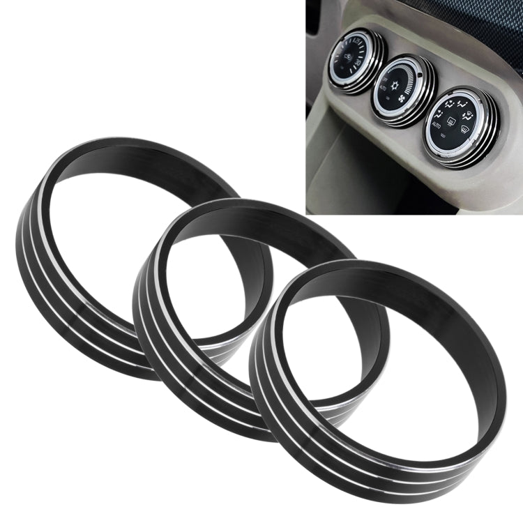 Car AC knob bezel ring set, black metal trim rings with stacked stripes