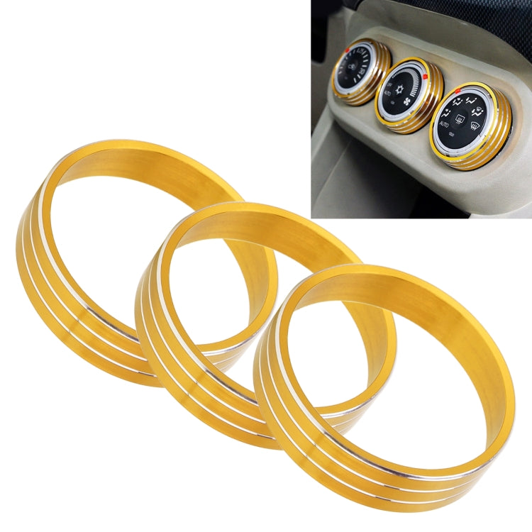 Car AC knob bezel ring set, gold metal trim rings with layered stripes