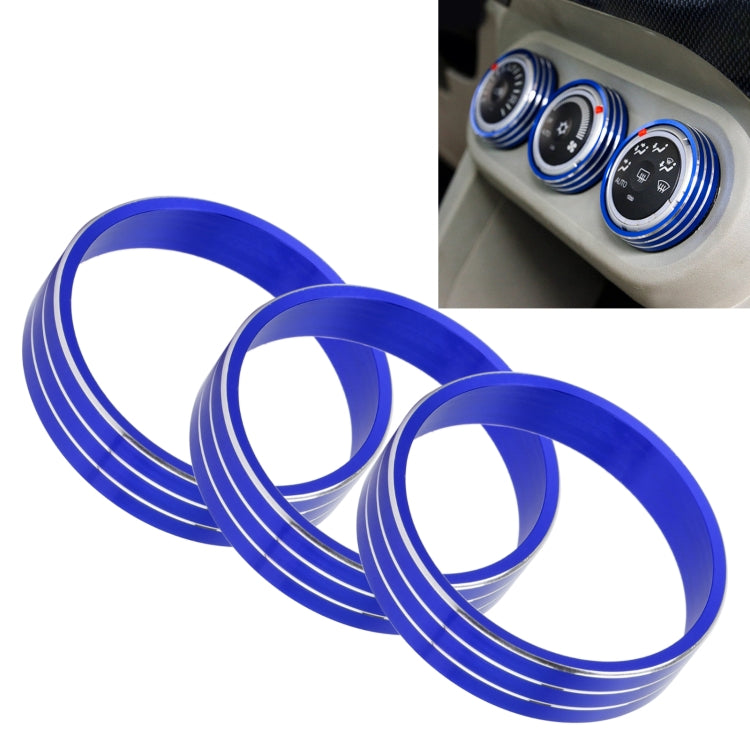 Car AC knob bezel ring set, blue metal trim rings with stacked stripes