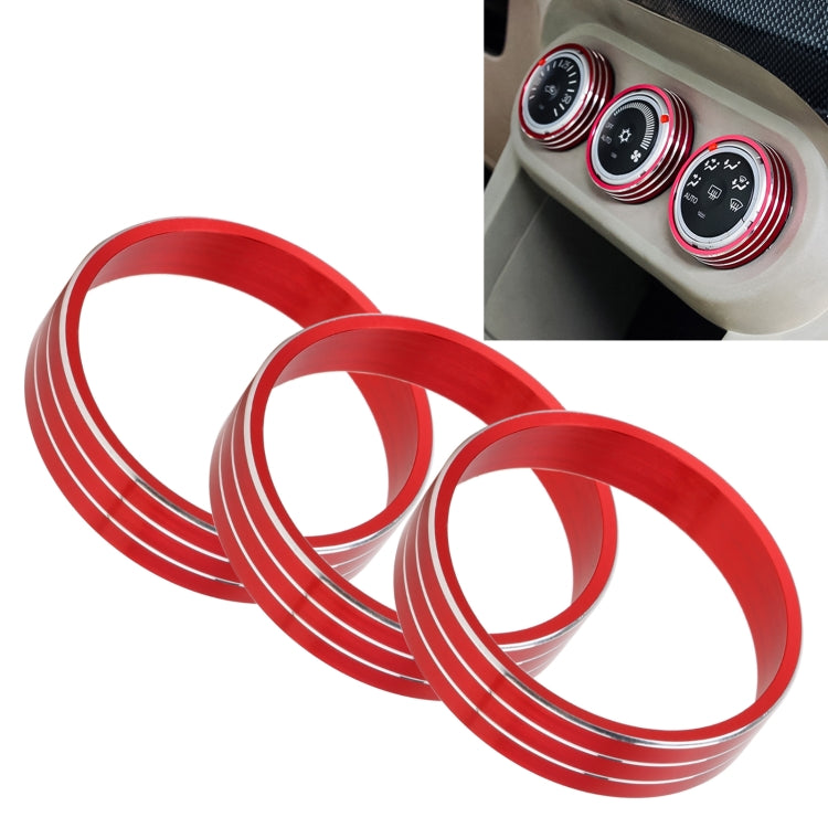 Car AC knob bezel ring set, red metal trim rings with layered stripes