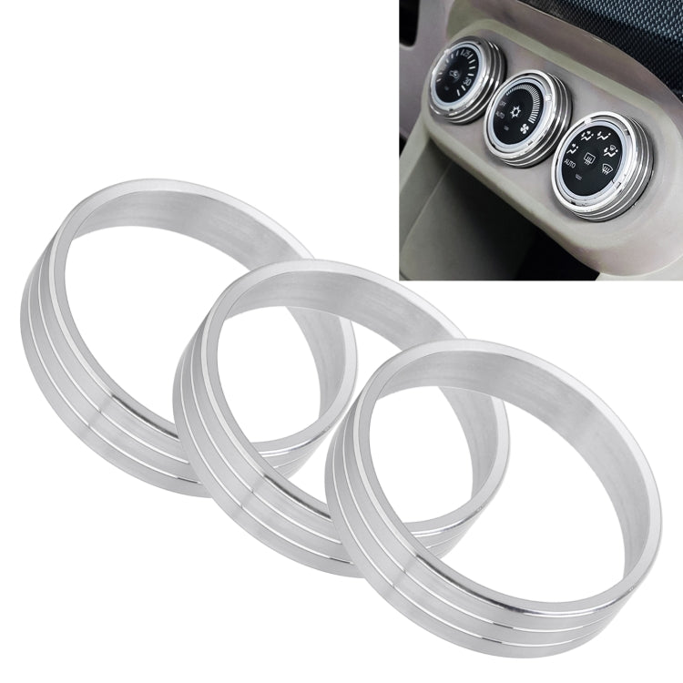 Car AC knob bezel ring set, silver metal trim rings with layered stripes