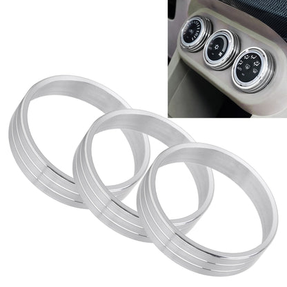 Car AC knob bezel ring set, silver metal trim rings with layered stripes