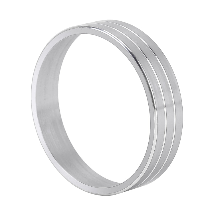 Car AC knob bezel ring, silver metal with stacked stripe details