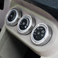 Car AC knob bezel ring set, silver metal trim around dashboard control knobs