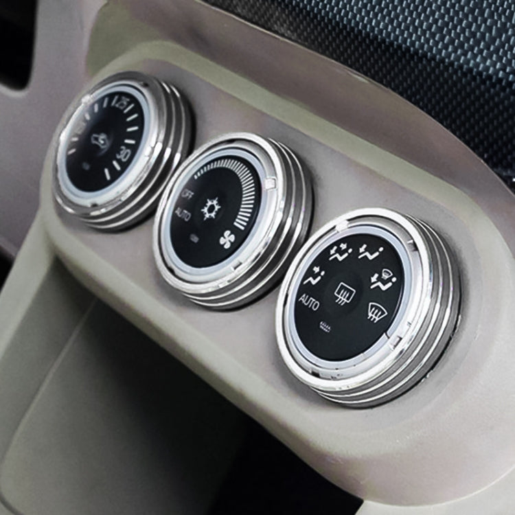 Car AC knob bezel ring set, silver metal trim around dashboard control knobs