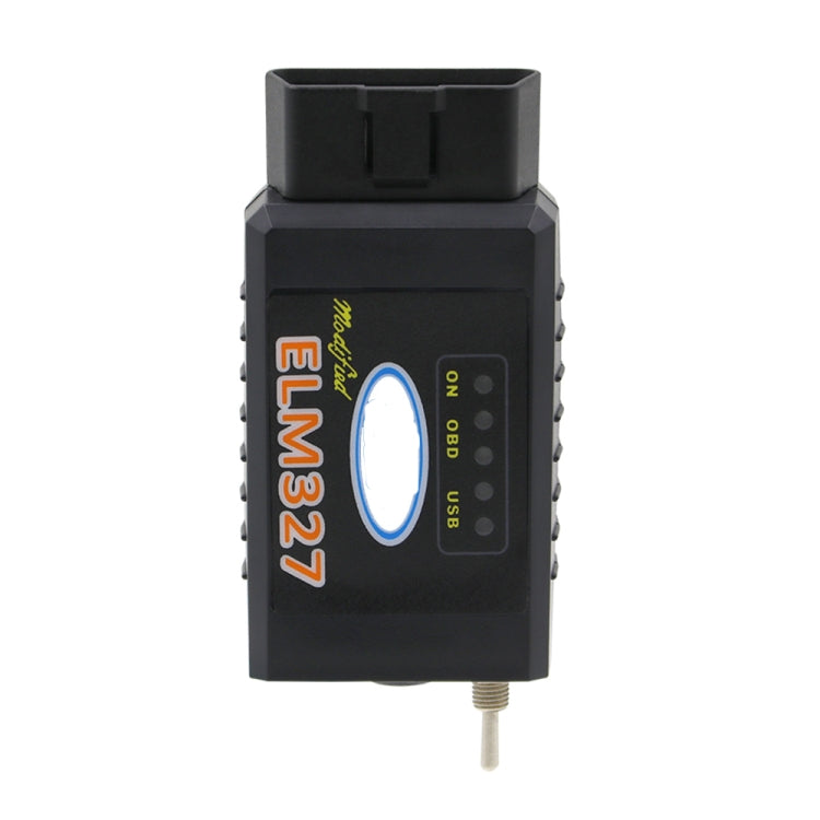 Bluetooth ELM327 V1.5 USB OBD2 scanner interface front view with antenna pin