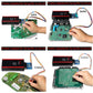 Probe adapter leads connected to an IC socket on a circuit board