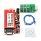 Red ECU programmer board kit with blue USB cable and small driver disk in sleeve