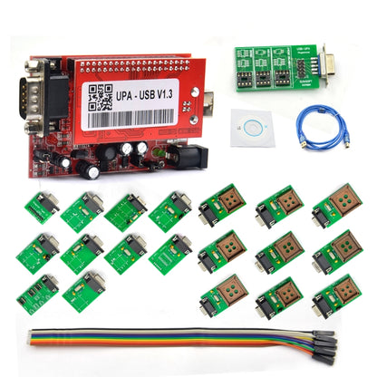UPA V1.3 USB programmer ECU chip board set with cable, adapters, and accessory parts