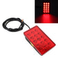Square LED car light with 15 red LEDs, red lens, black housing, and wire leads