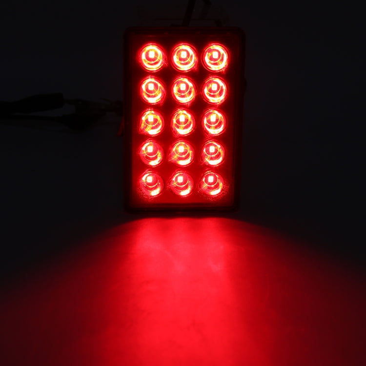 Square LED car light with red glow, 15 SMD bulbs visible