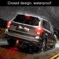 Square LED car light with red illumination on rear in wet weather