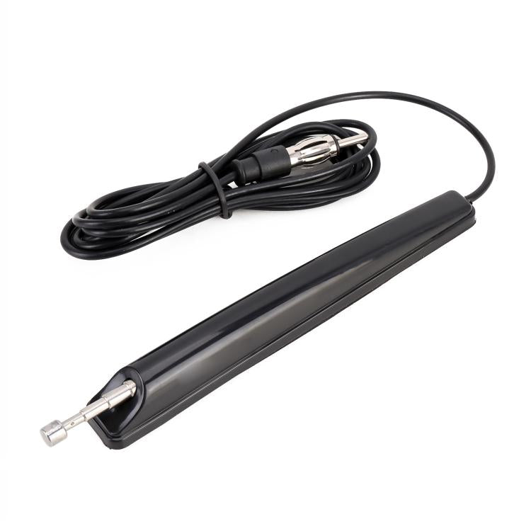 Telescopic FM car antenna module with black cable coil and silver connector tip