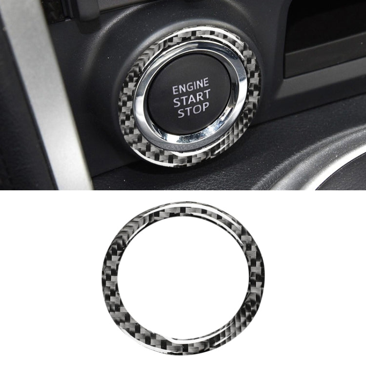 Carbon fiber engine start/stop button ring sticker, black and chrome, circular