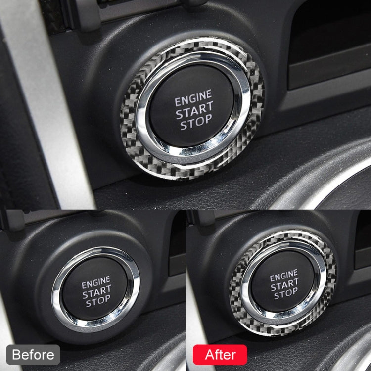 Carbon fiber engine start/stop button ring sticker, black weave with chrome border