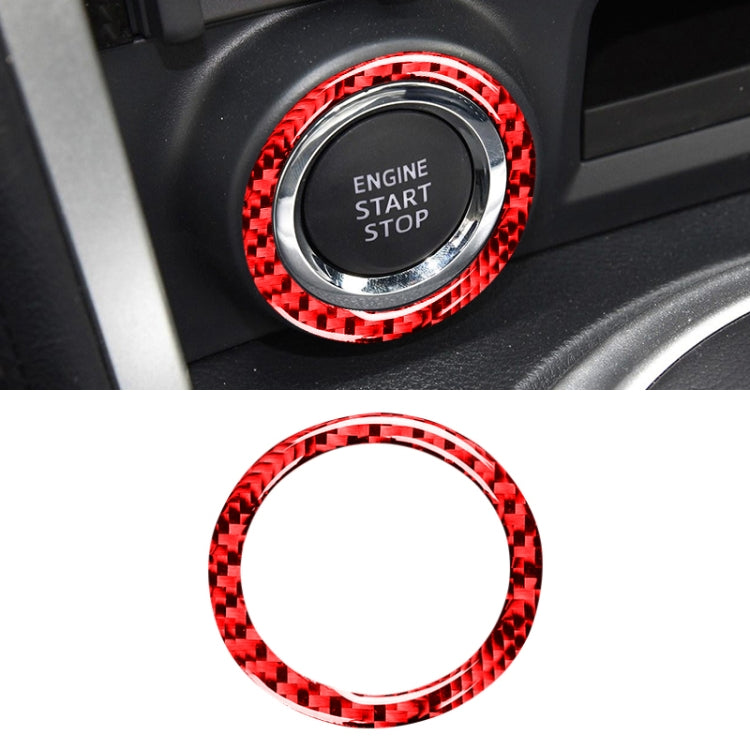 Carbon fiber engine start/stop button ring sticker, red weave with chrome border