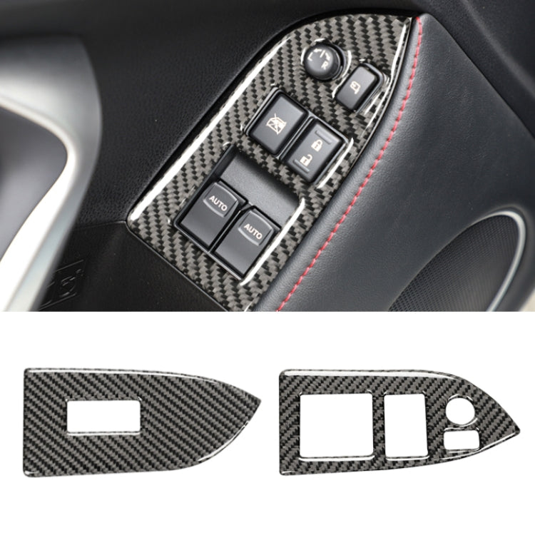 Carbon fiber window lifter panel sticker with red accent trim for car door switch area
