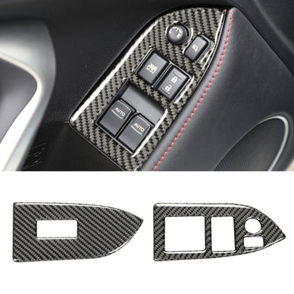 Carbon fiber window lifter panel sticker with red accent trim for car door switch area