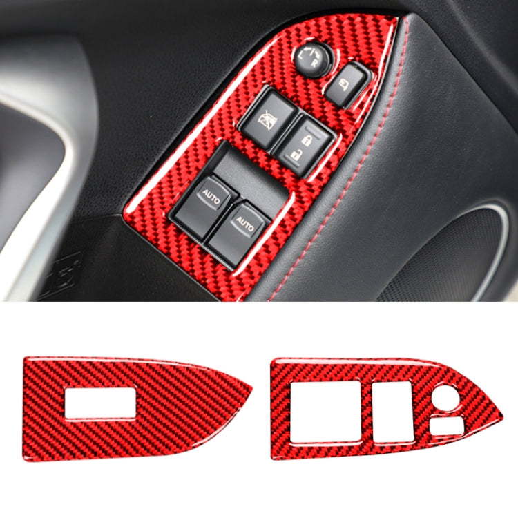 Red carbon fiber window lifter panel sticker set for car door switch trim