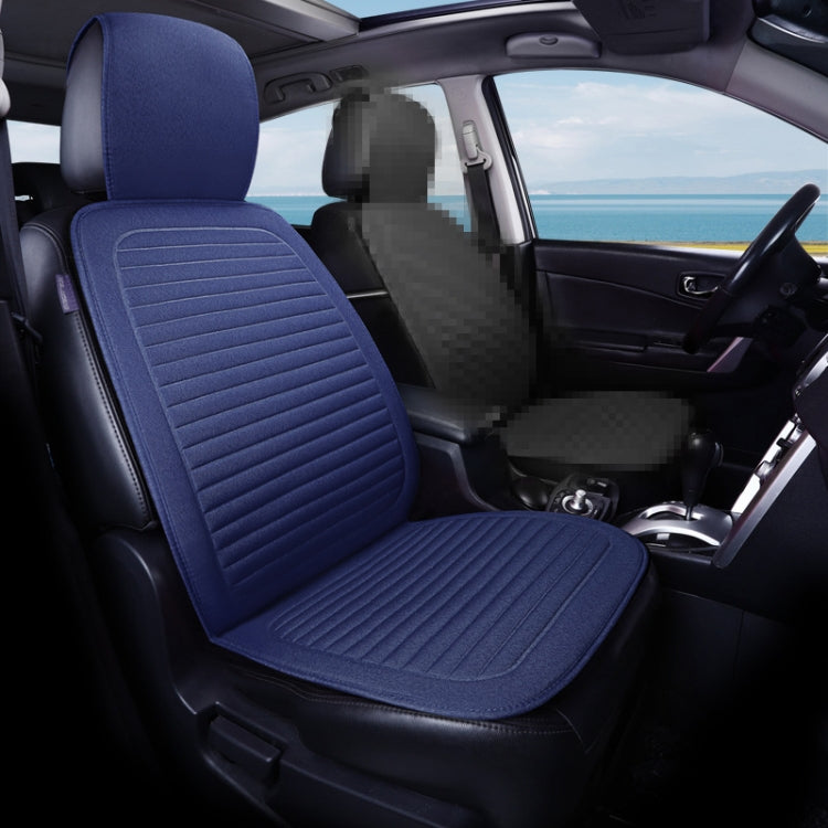 Blue front car seat cushion with padded backrest and horizontal ribbed texture
