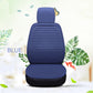 Blue front seat cushion set with padded backrest and seat, ribbed fabric surface