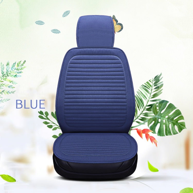 Blue front seat cushion set with padded backrest and seat, ribbed fabric surface