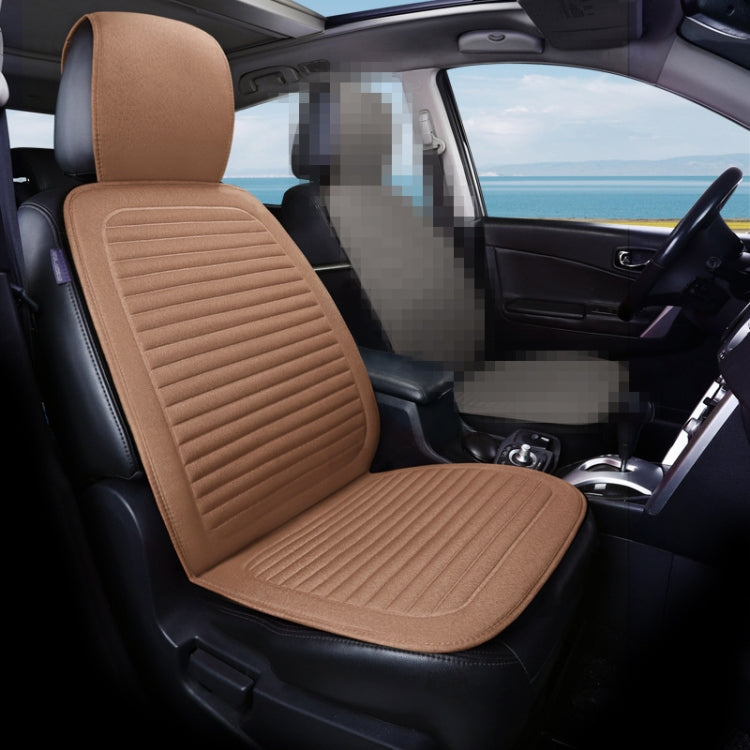 Beige front car seat cushion with padded backrest and horizontal ribbed seat surface
