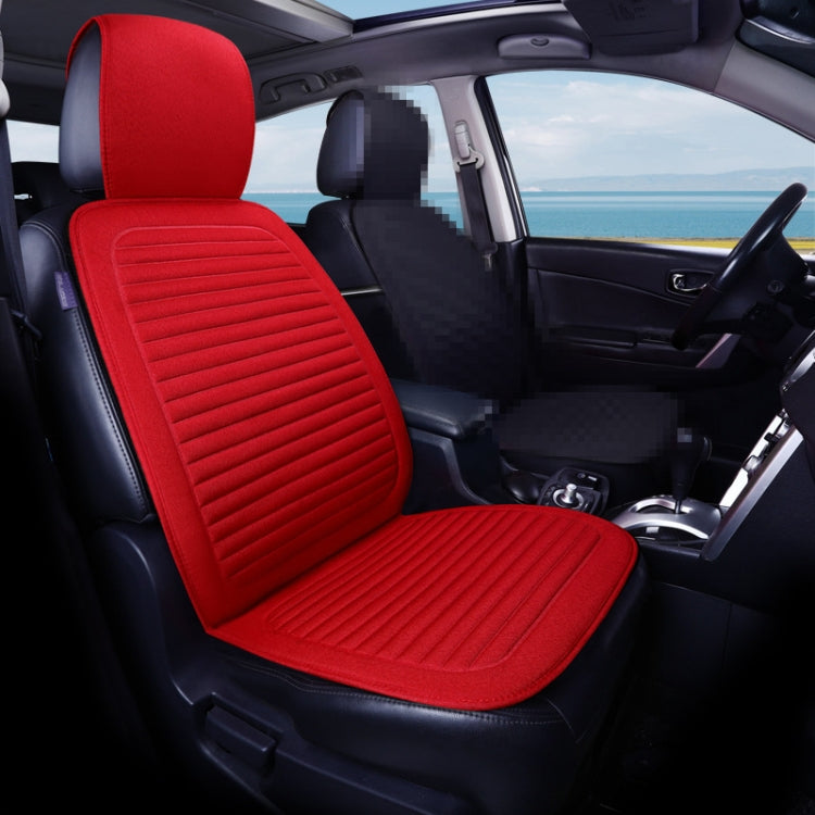 Red front car seat cushion with padded backrest and horizontal ribbed seat insert