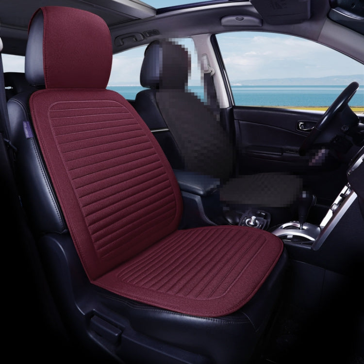 Wine red front car seat cushion with padded backrest and horizontal ribbed seat