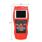 Red handheld OBD2 car code reader with LCD screen and control buttons