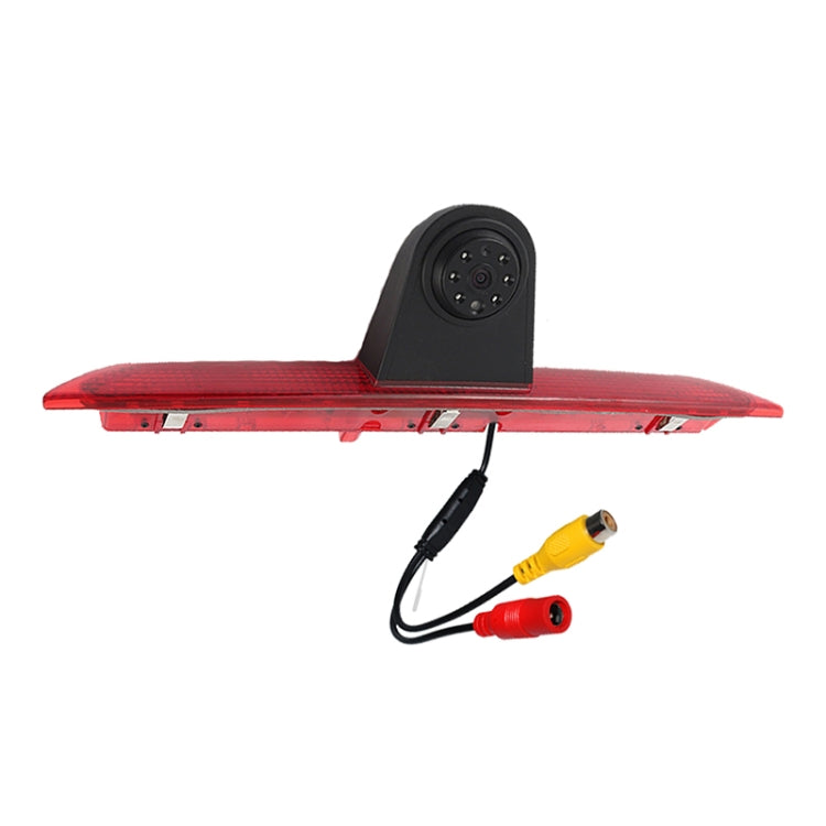 Red brake light backup camera with black hood and built-in lens