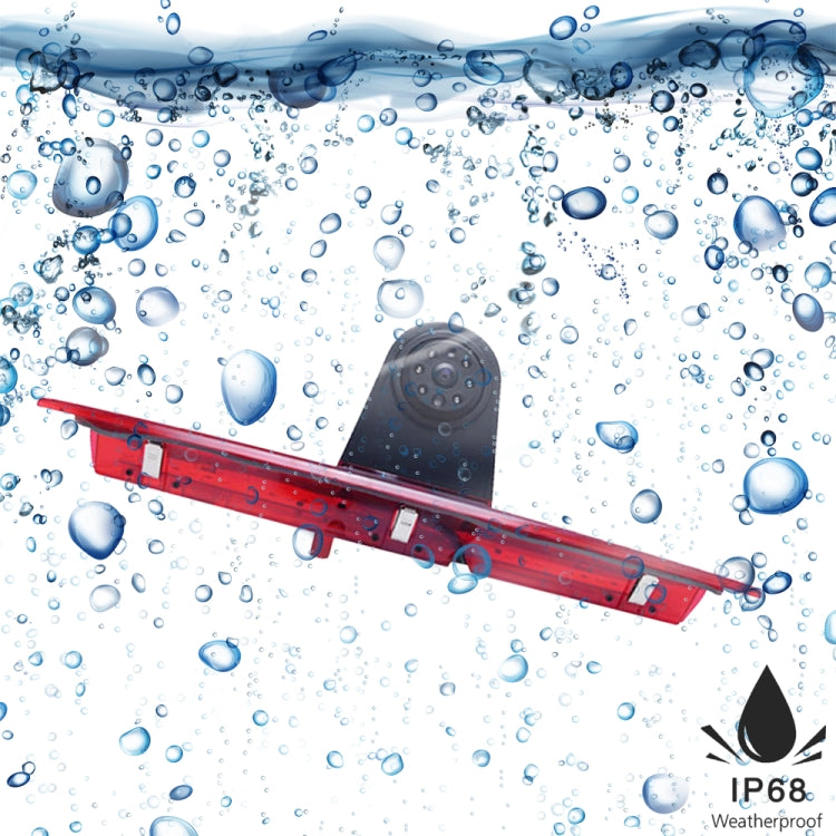 Waterproof rear brake light camera with black hood and red light bar